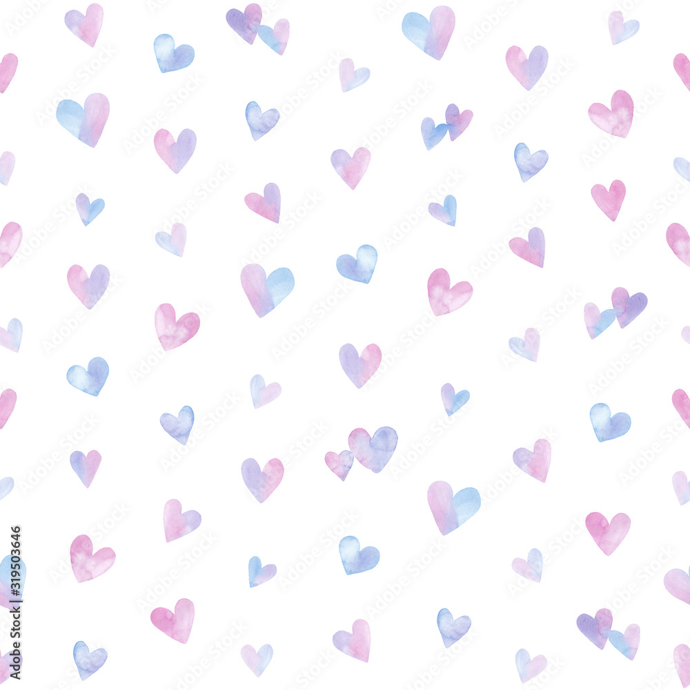 Valentine's day seamless pattern of hearts, isolated on white