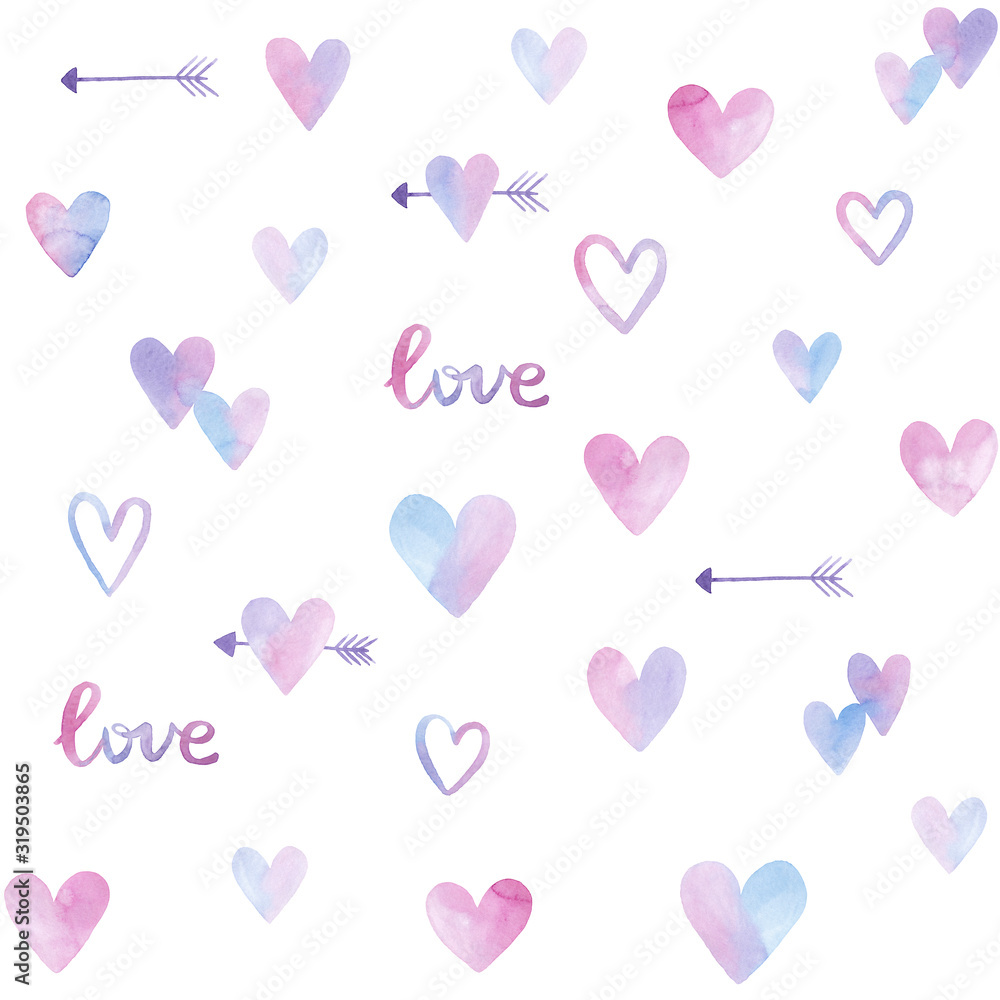 Valentine's day with word love seamless pattern of hearts, isolated on white