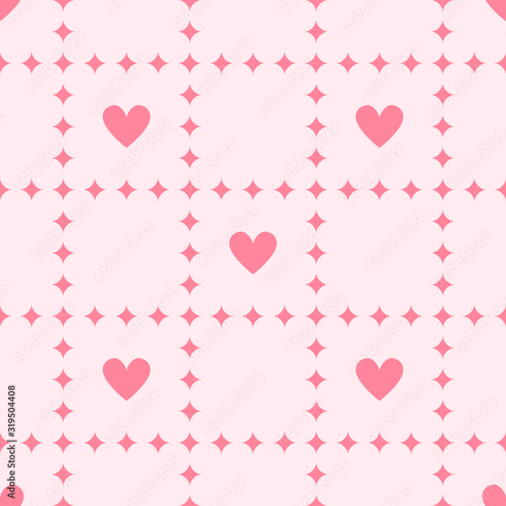Heart background with diamonds. Seamless vector pattern