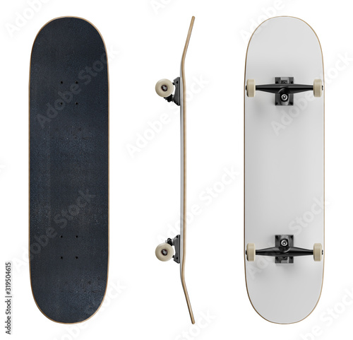 Blank skateboard deck template mockup - isolated on white