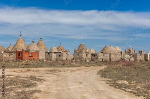 Traditional muslim cemetery in the desert of Kazakhstan