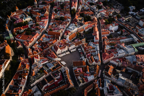 Old town city in Tallinn, Estonia. Northern Europe aerial view in early morning. © Simon