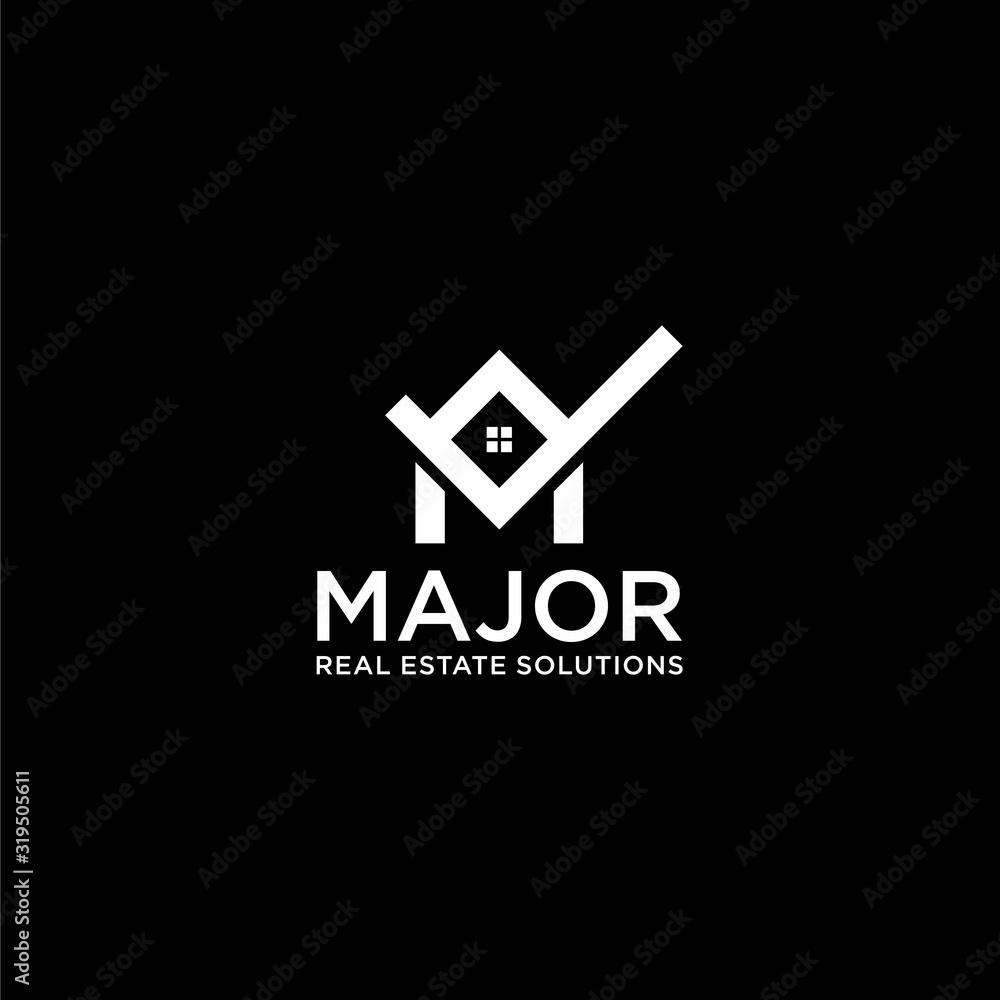 Simple And Unique Logo Design Of Letter M And Home With Dark Background