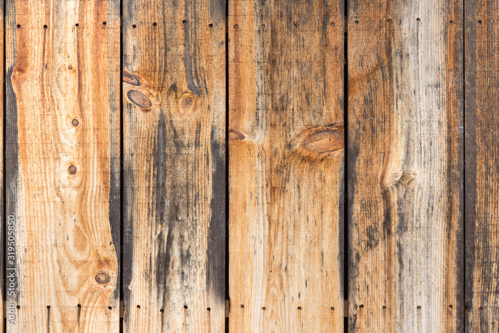 A close up of aged barn wood nailed on a wall. Suitable for a background with space for copy. A close up of aged barn wood nailed on a wall. Suitable for a background with space for copy.