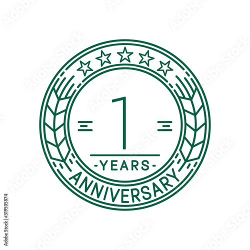 1 year anniversary celebration logo template. Line art vector and illustration.
