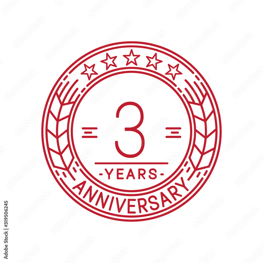3 years anniversary celebration logo template. Line art vector and illustration. 3 years anniversary celebration logo template. Line art vector and illustration.