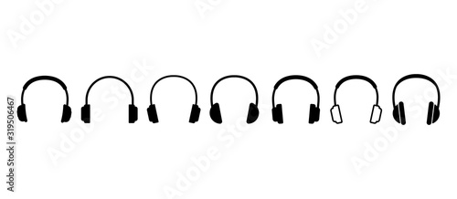 Headphone icons set on white background. Vector illustration.