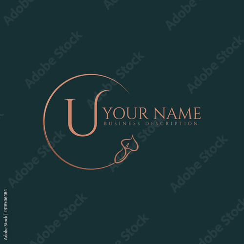 U initial letters of round flower elegant badge logo template
