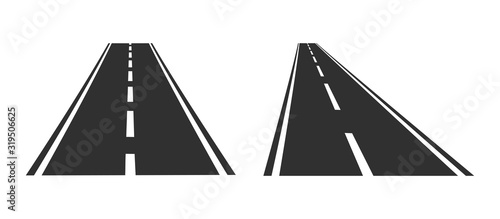 Asphalt road set on white background. Vector illustration.