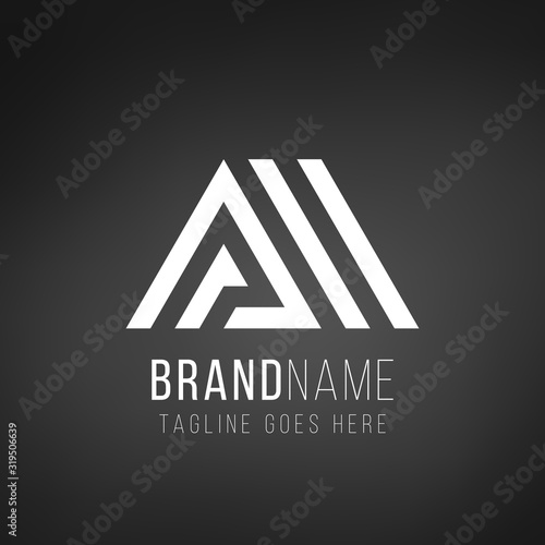 Tripple Letter A or delta geometric triangle logo design. Business identity tech element. Stock Vector illustration isolated on black background.