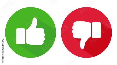 Thumb up and thumb down flat icon. Vector illustration