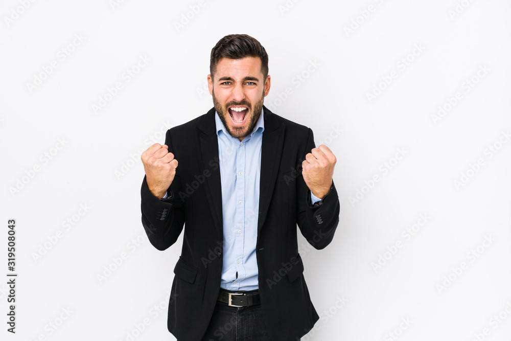 Young caucasian business man against a white background isolated cheering carefree and excited. Victory concept. Young caucasian business man against a white background isolated cheering carefree and excited. Victory concept.