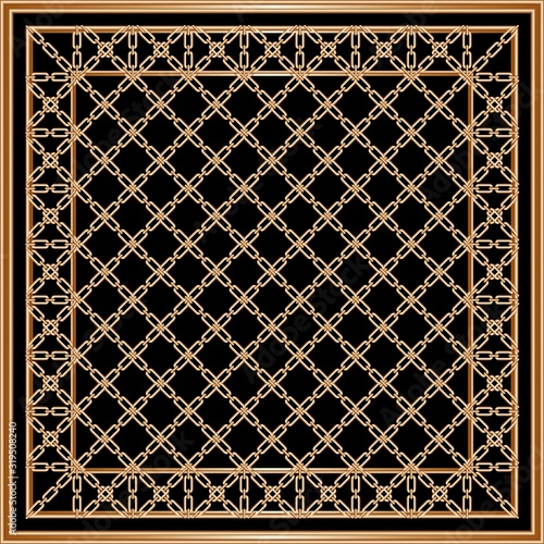 Head scarf golden chains pattern on black background with border