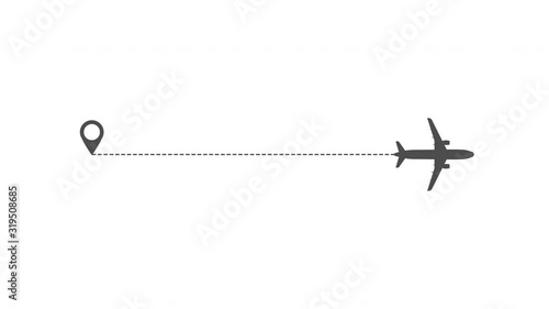 Airplane line path vector icon of air plane flight route with start point and dash line trace animation 4k video
