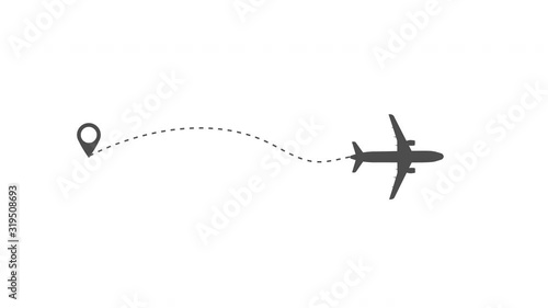 Airplane line path vector icon of air plane flight route with start point and dash line trace animation 4k video