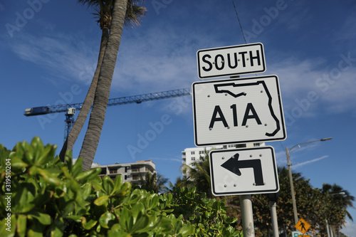 South A1A Florida sign with Palm Trees