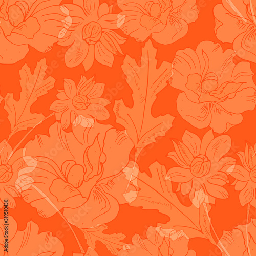 elegant floral seamless pattern. Vintage monochrome peonies, chrysanthemums on a light background.Spring,summer holidays presents and gifts wrapping paper; For textiles,packaging,fabric,wallpaper.