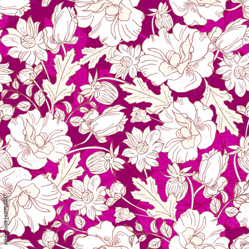 elegant floral seamless pattern. Vintage monochrome peonies  chrysanthemums on a light background.Spring summer holidays presents and gifts wrapping paper  For textiles packaging fabric wallpaper.