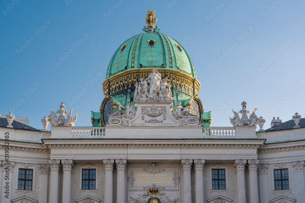 Vienna, Austria - June 4, 2019; Dome of the Michaelertor, the gate on the Michaelerplatz a square in front of the Hofburg palace the center of Vienna