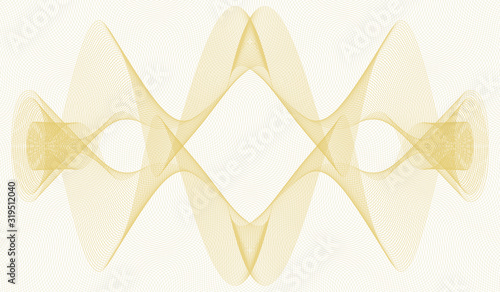 Golden guilloche design. Line art watermark pattern. Squiggle thin symmetric curves. Vector abstract background. Template for cheque, ticket, certificate, coupon, banknote. EPS10 illustration