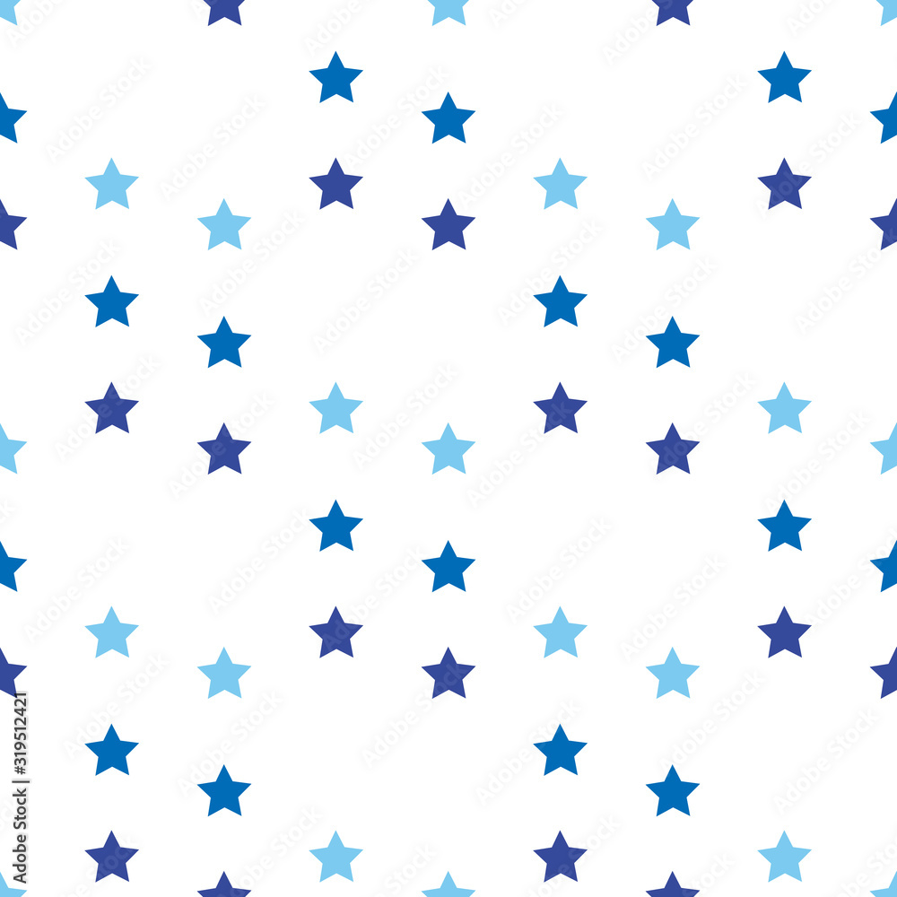 Seamless pattern with light and dark blue stars on white background for plaid, fabric, textile, clothes, cards, post cards, scrapbooking paper, tablecloth and other things. Vector image. Seamless pattern with light and dark blue stars on white background for plaid, fabric, textile, clothes, cards, post cards, scrapbooking paper, tablecloth and other things. Vector image.