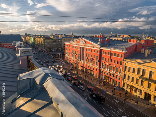 Classic view of Saint-Petersburg city streets. Saint Petersburg, 2019, June, Russia