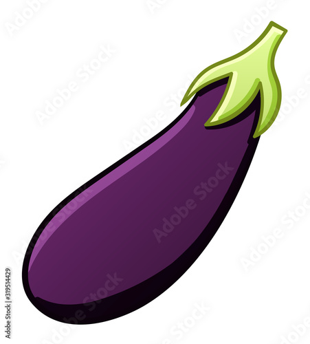 Purple cartoon style eggplant on white background