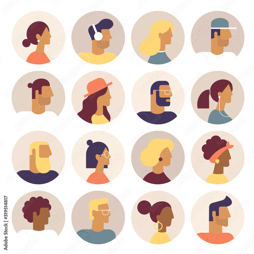 Stockvector Super set of profile photos in flat design style. Cool ...
