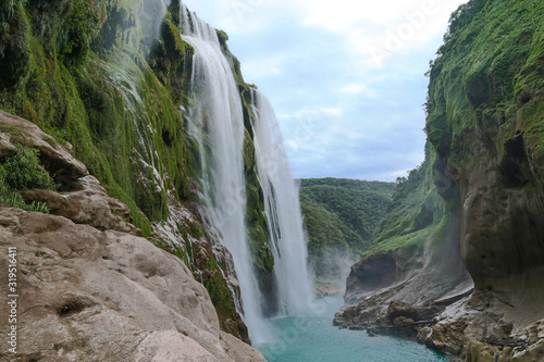 Aerial shot of the waterfall Tamul in San Luis Potosi Mexico