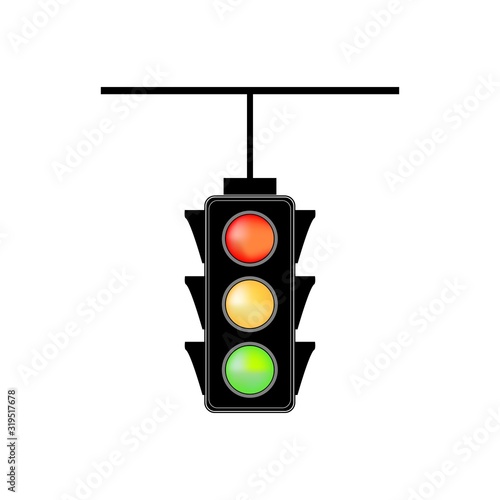 Stoplight sign. Icon traffic light on white background. Symbol regulate movement safety and warning. Electricity semaphore regulate transportation on crossroads urban road. Vector illustration