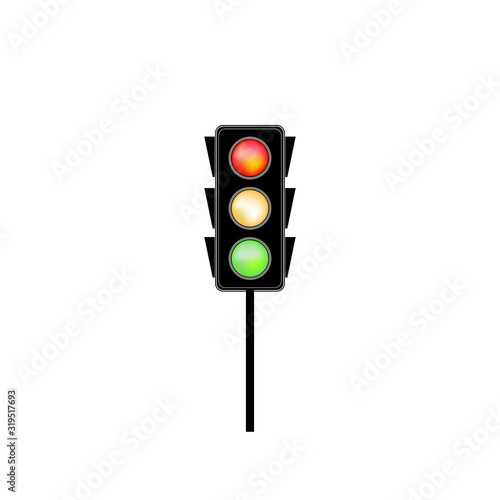 Stoplight sign. Icon traffic light on white background. Symbol regulate movement safety and warning. Electricity semaphore regulate transportation on crossroads urban road. Vector illustration
