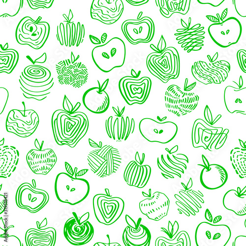 Apple seamless pattern. Hand drawn abstract apples fruit. Cute doodle background for kitchen and food design.