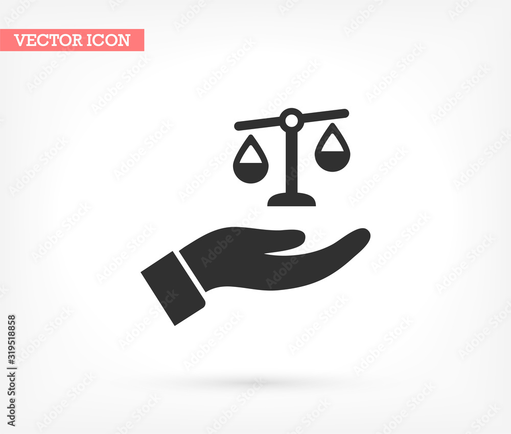 scales in his hand icon , lorem ipsum Flat design scales in his hand icon , lorem ipsum Flat design