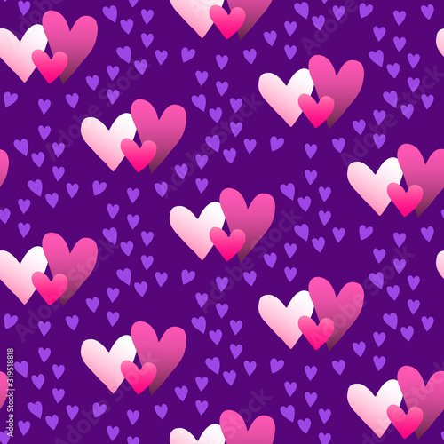Seamless pattern of hearts on dark purple background. Hand-drawn cute heart for Valentines day and wedding design. Vector wallpaper. EPS 10
