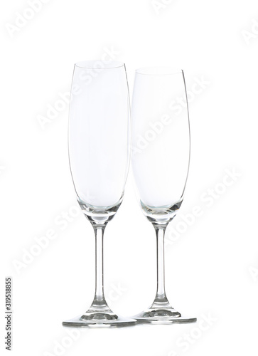 Champagne glasses isolated on white background. Kitchen, serving
