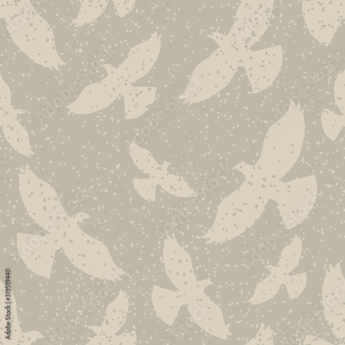 Retro seamless pattern with pigeons soaring in sky