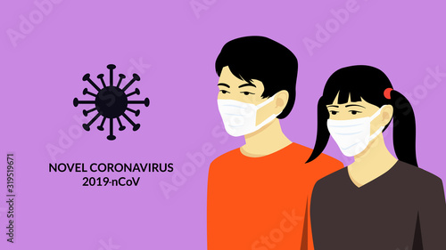 Vector Male and female Asian Chinese in medical masks. Concept of coronavirus quarantine Wuhan virus. Novel coronavirus (2019-nCoV), MERS-Cov (middle East respiratory syndrome coronavirus)