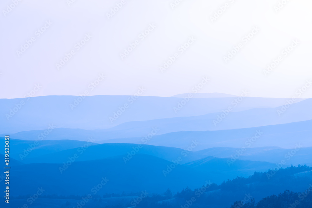 blue ridge mountains in crimea on sunset background