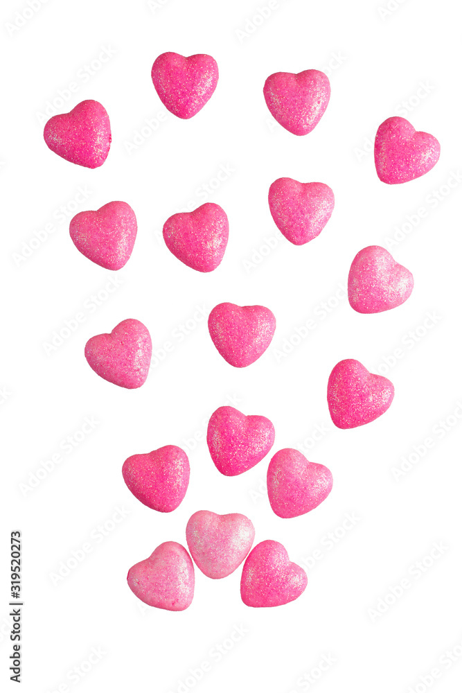 Background from soaring pink hearts. On an isolated white background. Valentine's Day. Background from soaring pink hearts. On an isolated white background. Valentine's Day.
