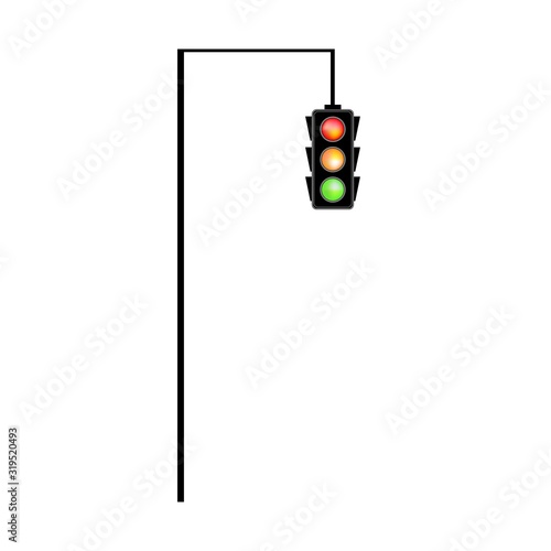 Stoplight sign. Icon traffic light on white background. Symbol regulate movement safety and warning. Electricity semaphore regulate transportation on crossroads urban road. Vector illustration