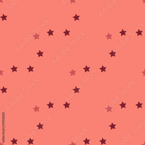 Seamless pattern with light and dark red stars on berry pink background for plaid, fabric, textile, clothes, cards, post cards, scrapbooking paper, tablecloth and other things. Vector image.