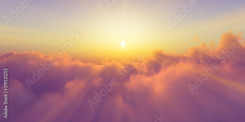 Beautiful aerial view above clouds with sunset. 3d illustration © aleksandar nakovski