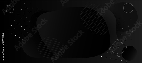 Minimal geometric black gradient background. Dynamical shapes, forms, line composition. Abstract dark flat banner. Business creative fluid  presentation party backdrop. Memphis Black Friday Sale BG 