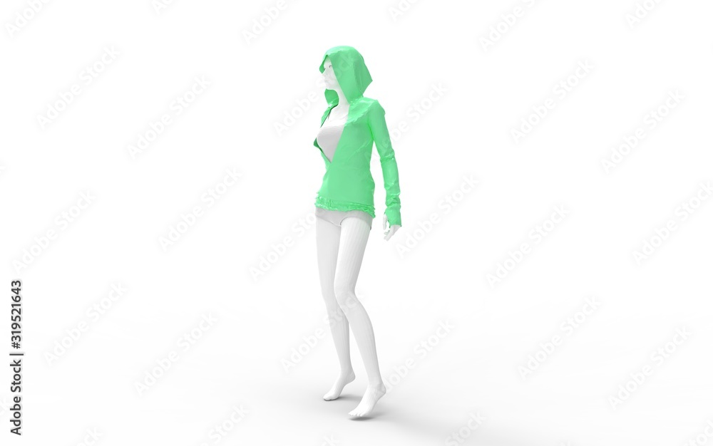 3d rednering of a computer generated mannequin with green hoodie 3d rednering of a computer generated mannequin with green hoodie