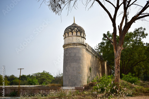 Minaret at the Great Mosque at the tombs of the seven Qutub Shahi rulers in the Ibrahim Bagh India