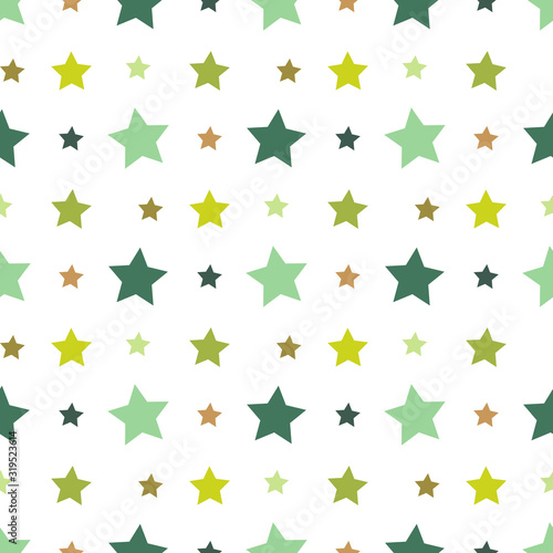 Seamless pattern with green and brown stars on white background for plaid  fabric  textile  clothes  cards  post cards  scrapbooking paper  tablecloth and other things. Vector image.