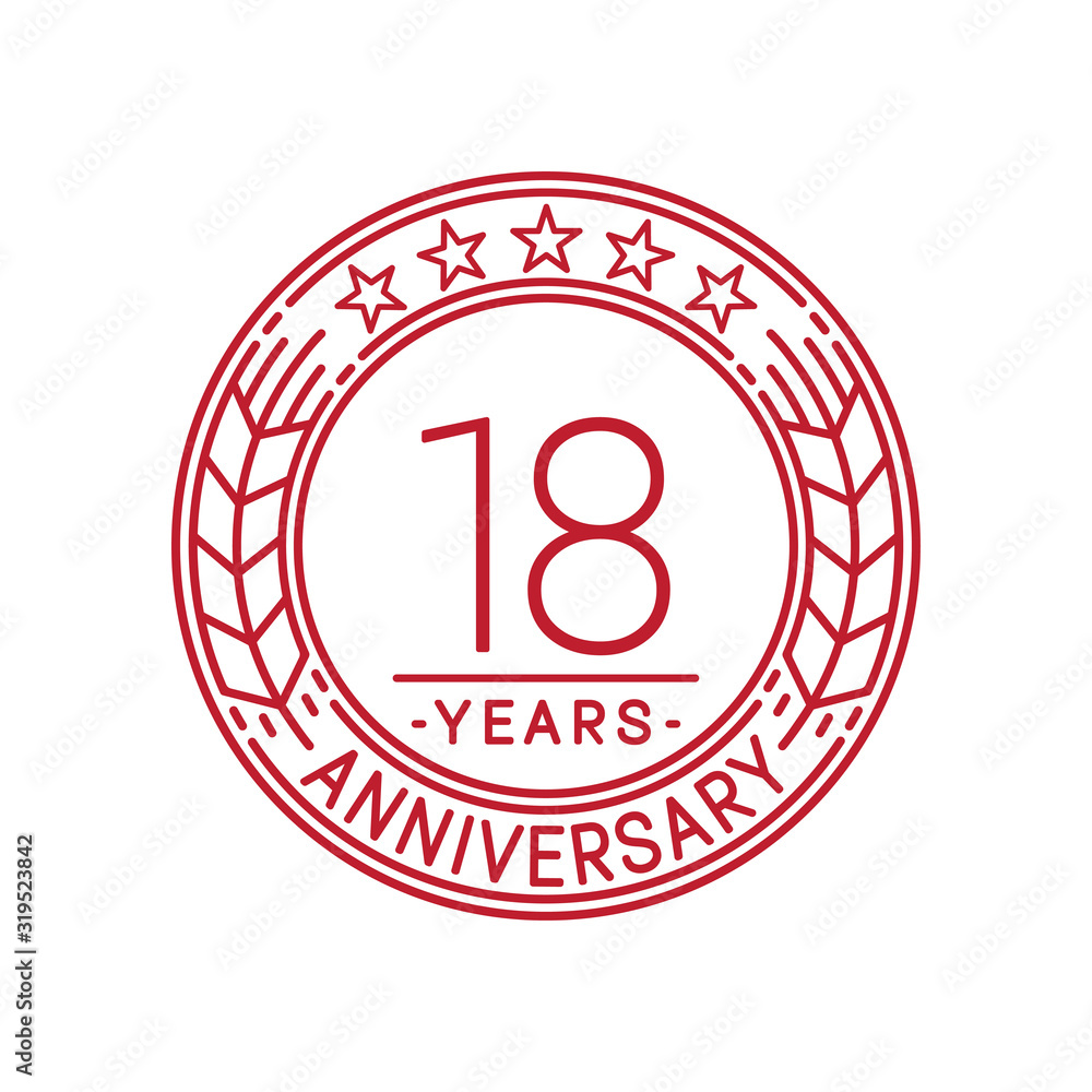 18 years anniversary celebration logo template. Line art vector and illustration. 18 years anniversary celebration logo template. Line art vector and illustration.