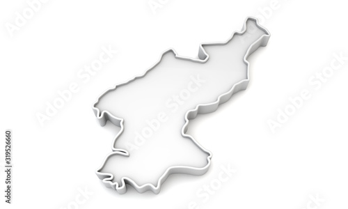 Simple white 3D map of North Korea. 3D Rendering