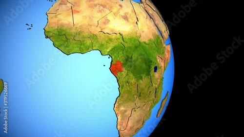 Closing in on Gabon on political 3D globe with topography. 3D illustration. photo