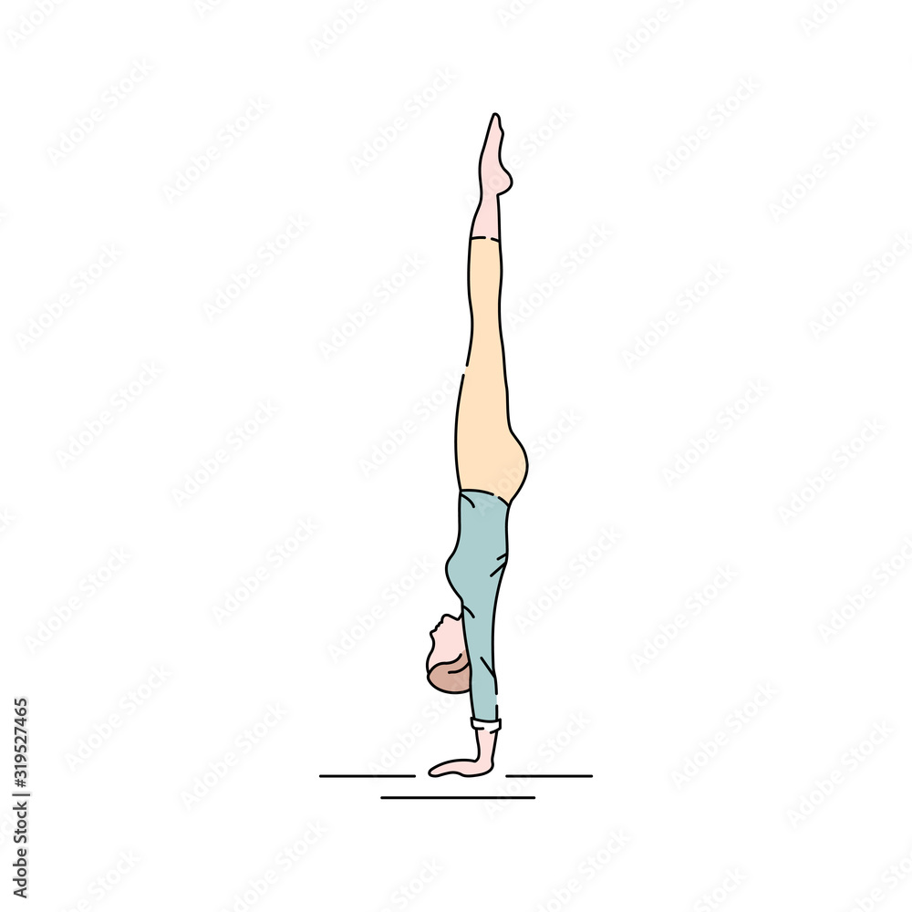 Adho Mukha Vrkshasana handstand color line icon. Forms part of the